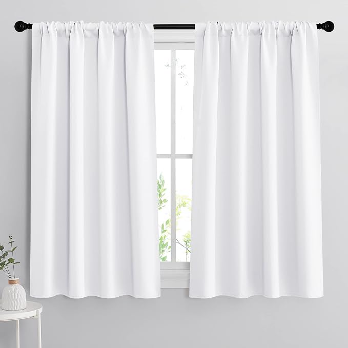RYB HOME Small Window Curtains 45 inches Length for Kitchen Cafe Bathroom | Room Darkening Curtains & Drapes, Energy Saving, Thermal Insulated, For Kids Bedroom, W42 x L45, Pure White, 2 Panels by RYBHOME