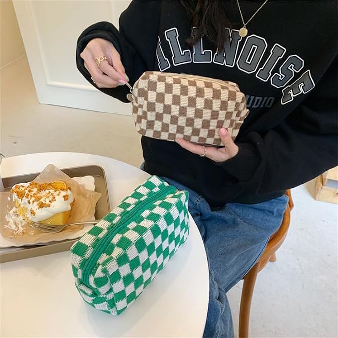 Checkered Makeup Bag for Purse, Small Travel Cosmetic Pouch,Coffee,6 Pack | Cute Zipper Makeup Organizer for Women, Travel Essentials, Toiletries, Makeup Brushes, Beauty Accessories&Bridesmaid Gifts - Image 5