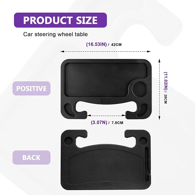 Car Steering Wheel Desk Tray for Laptop and Eating 2 in 1 Multipurpose Travel Accessory with Drink and Pen Holder Compatible with Most Vehicles - Image 2
