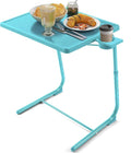 HUANUO Adjustable TV Tray Table - TV Dinner Tray with Cup Holder on Bed & Sofa, Comfortable Folding Table with 6 Height & 3 Tilt Angle Adjustments for Laptop (Azure) by HUANUO