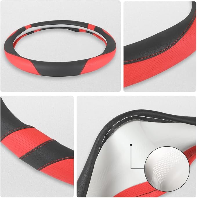 West Llama Customized Auto Car Steering Wheel Cover for Toyota Rav4 Corolla Camry Highlander (Black+Red) - Image 4