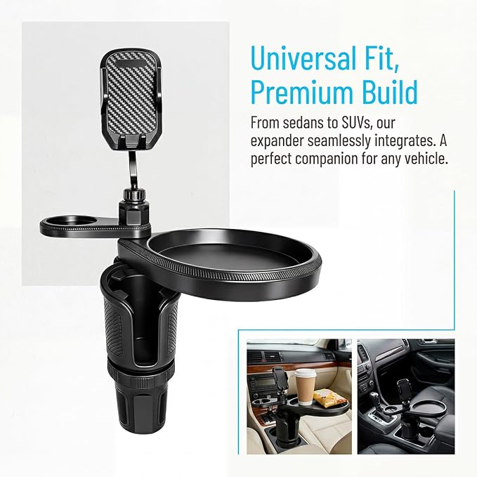 Car Cup Holder Tray, 4-in-1 Vehicle Drink Holder Expander Adapter with Phone Holder & Food Tray Table, Auto Center Console Cupholder Eating Table Organizer, Universal Fit (Carbon Fiber) - Image 6