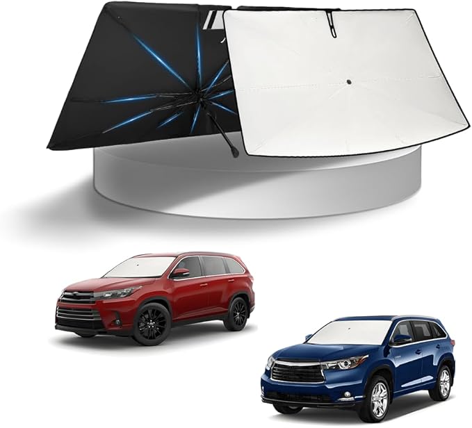 KUST Sun Shade Umbrella for Toyota Highlander 2014-2019 | Custom Fit Windshield Sunshade | Foldable Sunshade with Bendable Handle | Blocks Heat & UV Rays Keep Car Cool Sunshield by KUST