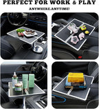 360° Rotating Leather Folding Cup Holder Table, Flodable Car Tray Laptop Desk, Steering Wheel Tray - Car Accessories for Women & Men,Fit Tesla Model Y/3/S, Ford F150 (Black) - Image 3