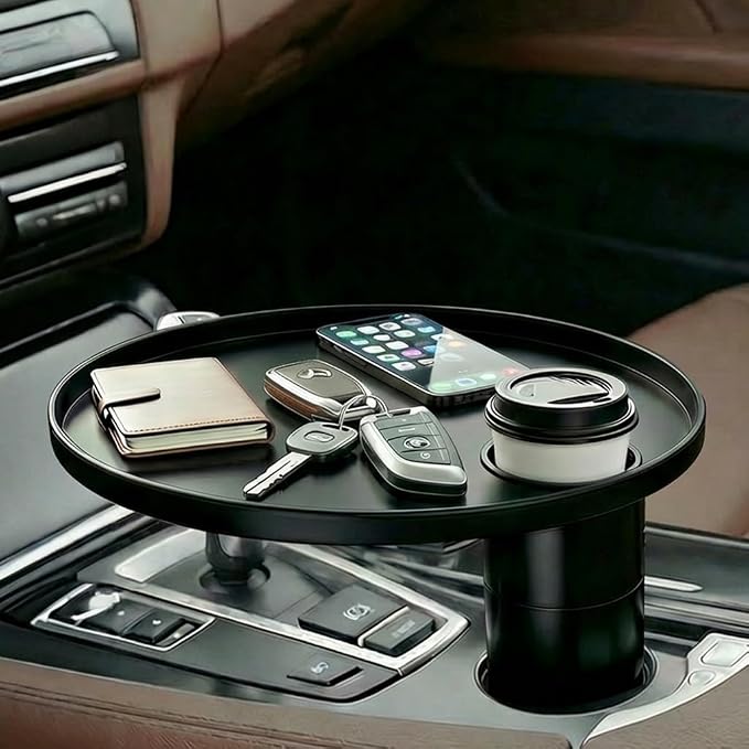 Car Tray, Height-Adjustable Car Food Tray & Cup Holder Table, 360° Rotating Car Desk for Laptop, Steering Wheel Tray, Car Accessories Universal for Most Vehicles by HomDSim