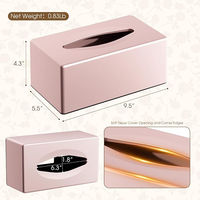 Y-in Hand Tissue Box Cover, Rectangular Facial Tissue Holder with Bottom, Decorative Storage Box for Bathroom Vanity, Toilet Tank, Car, Dressers, Night Stand, Rv, Parlors and Offices - Pink - Image 3