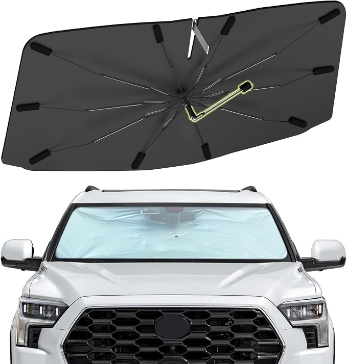 Windshield Sun Shade Umbrella for Toyota Sequoia 2008-2026, Foldable Front Window Sunshade with 360° Rotating Shaft, Custom Fit Car Shades for Sequoia Accessories with UV & Heat Protection by Visufy