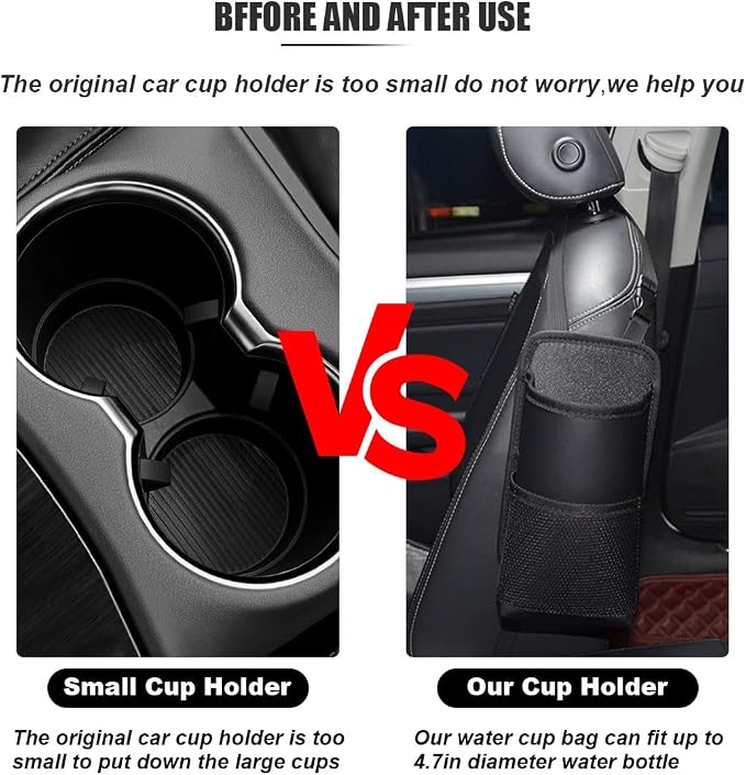 2-in-1 Large Cup Holder, 80 oz Multifunctional Car Seat Side Organizer, Hanging Water Bottle Holder Bag, Car Stuff Holder with Mesh Pocket for Phone & Drink, Suitable for Car SUV Truck (2 PCS) - Image 4