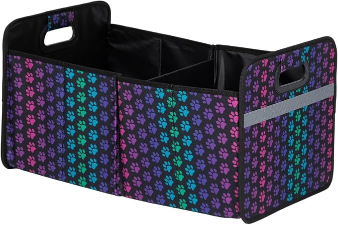 GreaterGood Paws Car Trunk Organizer Foldable Storage Bin with Handles Non Slip Base Pet Gear Travel Tote for SUV Truck (Rainbow Paws) by GreaterGood