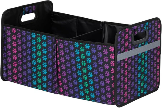 GreaterGood Paws Car Trunk Organizer Foldable Storage Bin with Handles Non Slip Base Pet Gear Travel Tote for SUV Truck (Rainbow Paws) by GreaterGood