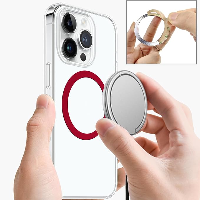 TENOC Universal Metal Ring Sticker, 3Pcs, Red | Compatible with iPhone/Samsung/Android Cellphones, Magnetic Phone Charger/Mount/Holder Conversion - Image 3