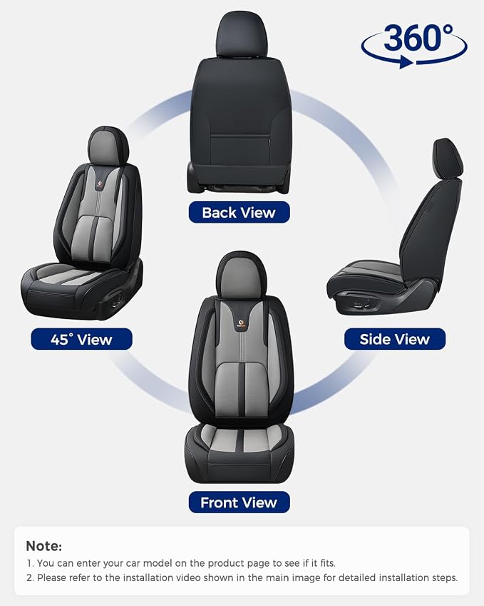 Huidasource Car Seat Covers Front Seats Luxury Nappa Leather, Front Seat Covers with Airbag, Front Storage Pocket, Lumbar Support, Cooling＆Heating, Universal Fit for Most Cars SUV Trucks, Black&Gray - Image 8