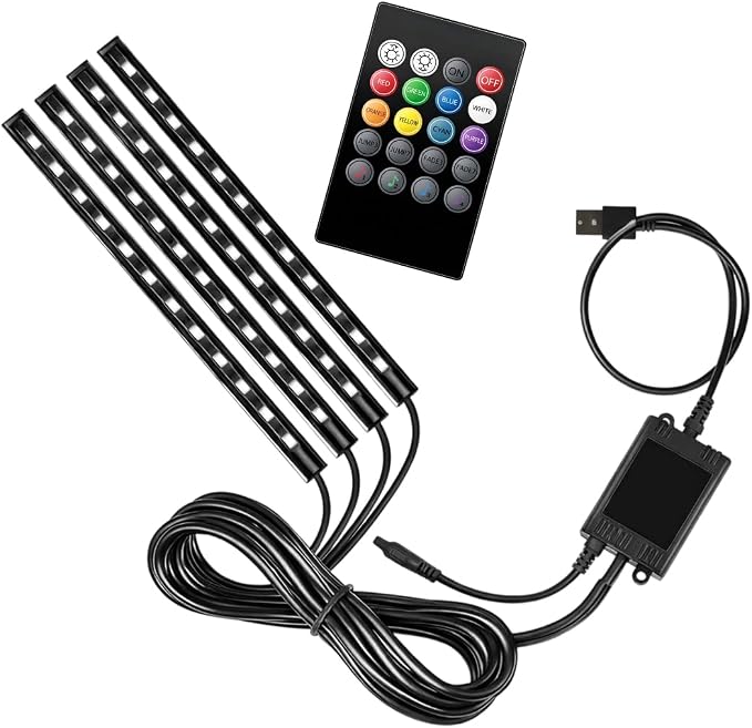 Car LED Light Strips, 4 in 1 8 Color Vehicle Interior Atmosphere Dynamic Lamp with USB Port & Music Mode, Automotive Ambient Dynamic Light Stripping, Universal Auto Accessories by BCOWPV