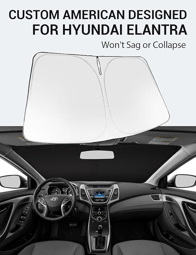 Proadsy Custom Fit Car Windshield Sun Shade for 2011-2016 Hyundai Elantra | 240T Heat Shield, Drops Temp 54°F, Blocks 99% UV, Prevents Dashboard Cracking, Summer Parking & Beach Trips, Easy Twist-Fold - Image 2