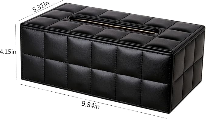 High-end Fashion PU Leather Tissue Box Holder Business Black, Rectangular Napkin Holder Drawer Paper Dispenser, Home Office Car Tissue Holder with Magnetic Bottom (Black Checkered) - Image 2