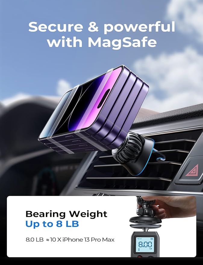 LISEN for MagSafe Car Mount [Strong Magnets] Magnetic Phone Holder for Car Hands Free Cell Phone Mount Cradle Vent & Dashboard Car Accessories for Women Men fit iPhone 17 16 15 14 13 12, Black | 2-in-1 Vent & Dashboard Car Phone Mount 22*N55 Strong Mag... - Image 5