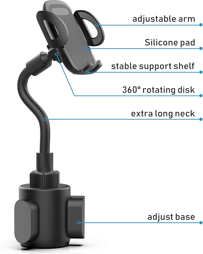 Phone Holders for Your Car, Adjustable Gooseneck Cup Car Phone Holder | 360° Rotation, Super Stable, One Button Release Universal Cup Car Holder Phone Mount for iPhone, Samsung and All Smartphones - Image 3