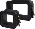 2 Pcs Travel Clear Makeup Bag Set, Clear Black Makeup Organizer with Zipper Leather Travel Bags for Toiletries Small Cosmetic Bags for Women Mini Make up Pouch Toiletry Bags Car Essentials by FFpaw
