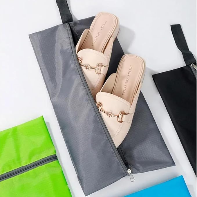 5Pcs Large Travel Shoe Bags Portable Travel Gifts Shoe Organizer with Zipper Closure, Waterproof Nylon Shoe Storage Organizer with Handle Travel Bags For Men and Women, Grey - Image 9
