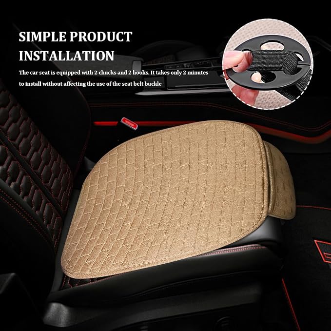 Linen Car Back Seat Cover, Car Seat Bottom Covers Protectors, Anti-Slip Automotive Long Rear Seat Protectors with Storage Pocket, Seats Back Protector for Most Vehicles (Single-Seat/Beige) - Image 7
