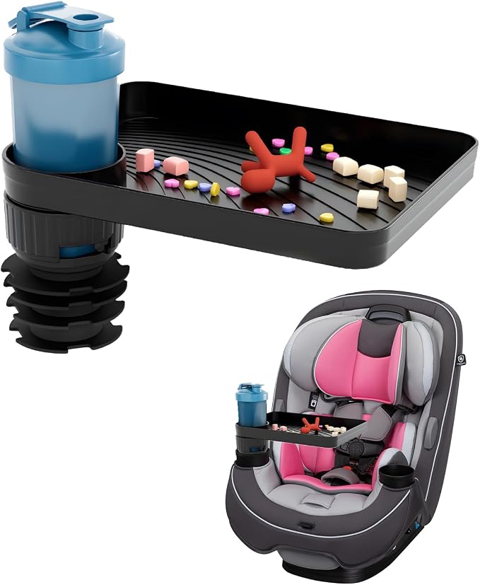 SEVEN SPARTA Car Seat Tray for Kids Toddler Travel with Soft Rubber Base | 360° Rotatable and Removable Cup Holder Snack Tray for Food Color and Play for Family Road Trip Essentials, 1, Standard Base by SevenSparta