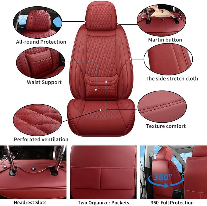 Car Seat Covers Full Set Custom Fit for Lexus ES330 2004-2006, Red | Lumbar Support, Premium Faux Leather, Breathable, Anti-Slip, Airbag Compatible, Waterproof, Car Seat Protectors, 2 Row-5Seat - Image 2