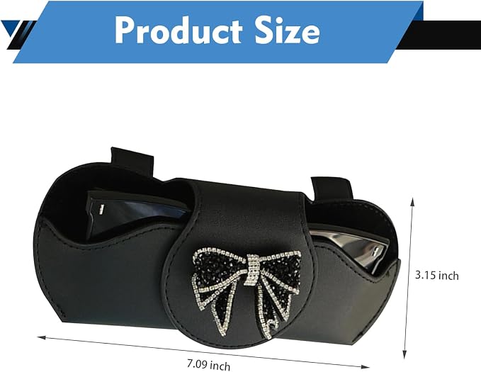 Bling Car Sun Visor Sunglass Case, Rhinestone Bow Decorative Holder, Interior Organizer Accessory for Cars - Image 2