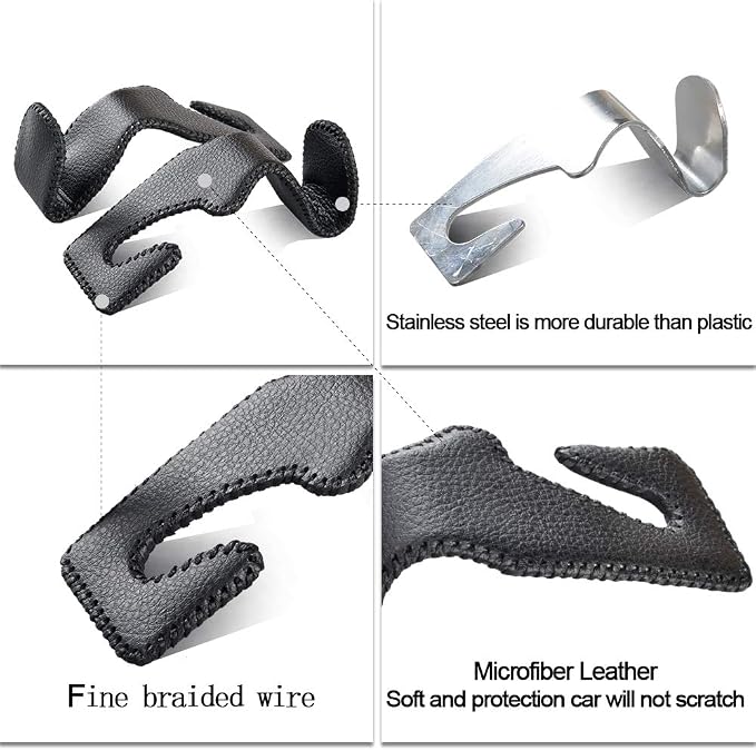 2 Pack Car Headrest Hooks, Microfiber Leather & Alloy Purse Hook Holds 45lb | Durable Alloy Material 360° rotating hooks hold bags, groceries up to 45lb; soft leather protects seats; fits most vehicles - Image 3
