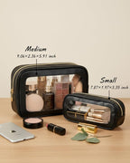 2Pcs Clear Makeup Bags Set, Clear Travel Makeup Brush Holder Leather Makeup Case Toiletry Bag with Zipper Portable Cosmetic Pouch Waterproof Makeup Brush Storage Bag Car Bag for Essentials - Image 5