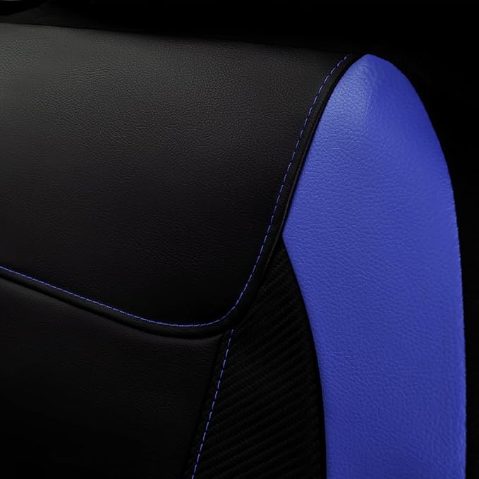 Flying Banner car seat Covers Protects Water Proof Faux Leather Carbon Fiber Front and Rear Bench (Blue Black, Full Set - 9PCS) - Image 7