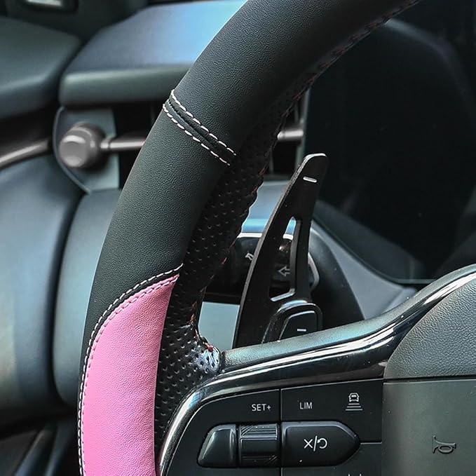 Microfiber Leather Steering Wheel Cover Large-Size for F150 F250 F350 Ram 4Runner Tacoma Tundra Range Rover Model S X with 15 1/2 inches-16 inches Outer Diameter Pink - Image 6