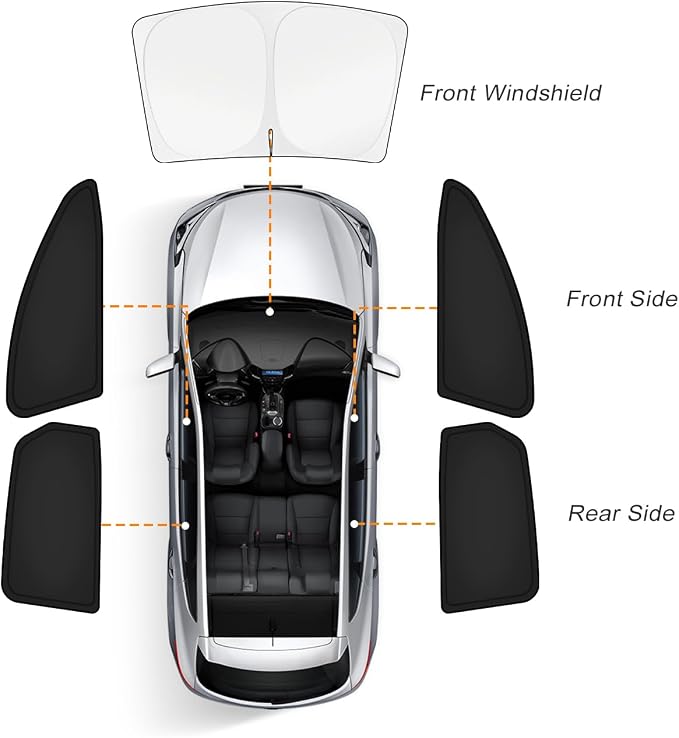 KUST Car Window Shades for Nissan Murano 2025-2026 Windshield Sun Shade Side Window Cover UV Block Privacy Protection Murano Accessories for Camping Blackout Rear Back Full Set 5PCS - Image 8