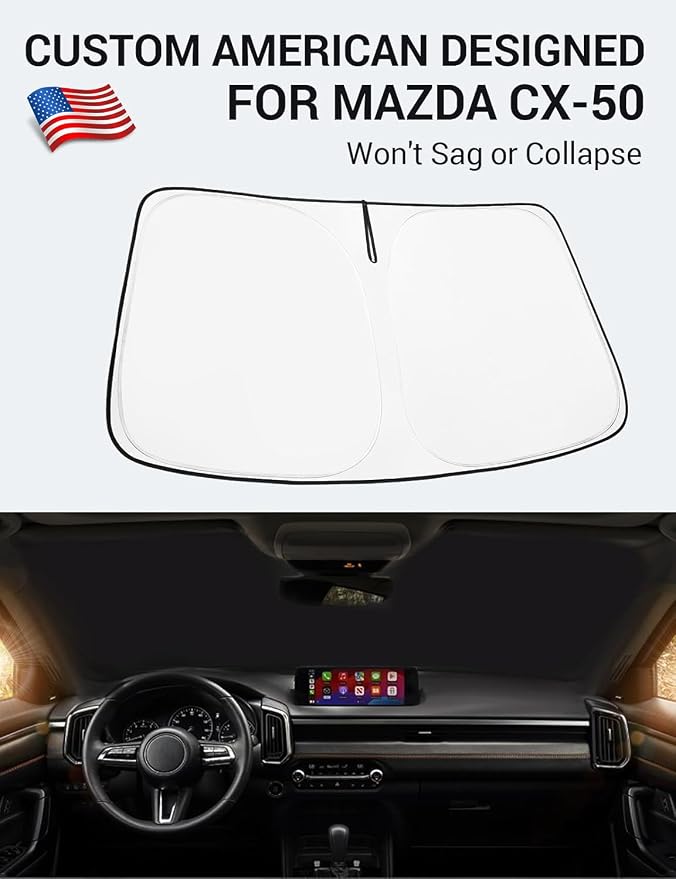Proadsy Custom Fit 2023-2026 Mazda CX-50 Windshield Sun Shade, Blocks Heat | 240T Heat Shield, Drops Temp 54°F, Blocks 99% UV, Prevents Dashboard Cracking, Summer Parking & Beach Trips, Easy Twist-Fold - Image 2