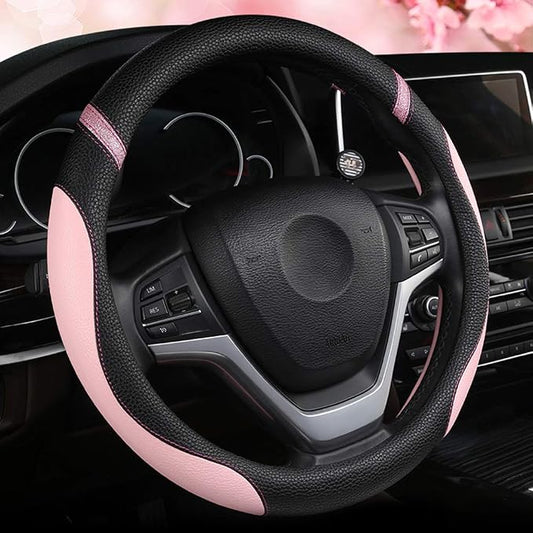 Cxtiy Steering Wheel Cover for Women Leather Universal Steering Wheel Covers for Car 15 inch (Pink) by Cxtiy