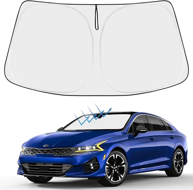 Proadsy Custom Fit 2021-2026 Kia K5 Windshield Sun Shade, Blocks Heat | 240T Heat Shield, Drops Temp 54°F, Blocks 99% UV, Prevents Dashboard Cracking, Summer Parking & Beach Trips, Easy Twist-Fold by Proadsy