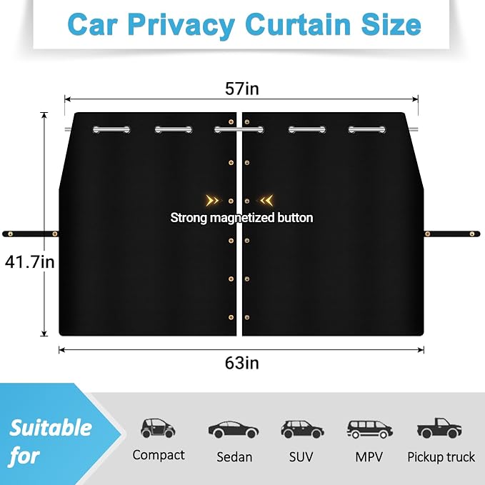 ZATOOTO Car Divider Curtain 5.25 ft * 3.48 ft,Soft Suede for Durable | Car Privacy Curtains with Pole Backseat Blackout Curtain，For Camping Travel and Breaks, Lengths Adjustable for Most Cars - Image 6