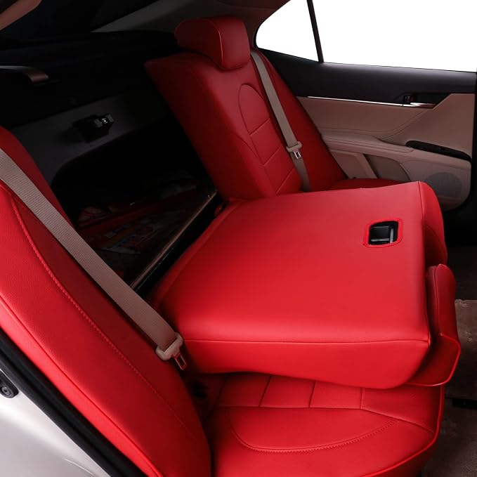EKR Car Seat Covers for Toyota Camry 2018-2024 (Hybrid),Full Set | Custom Fit for Toyota Camry LE/SE 2018-2024 & SE Nightshade/Nightshade 2022-2024-Faux Leather(Red) - Image 4