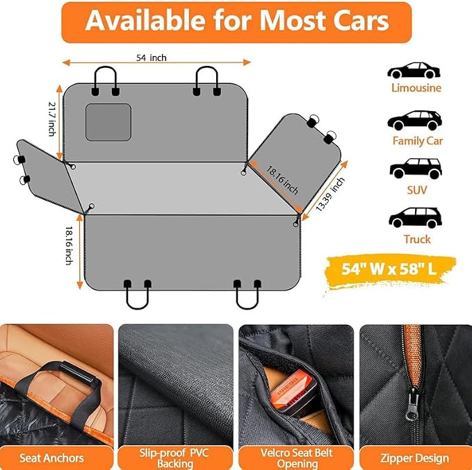 Dog Car Seat Cover for Back Seat, 100% Waterproof Pet Seat Cover with Mesh Visual Window, Scratchproof Nonslip Dog Hammock for Car, Bench & Cargo Liner Style, Universal Size Fits Cars, SUVs, Trucks - Image 7