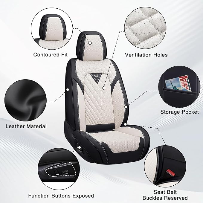 Fit for Toyota Corolla Cross Seat Covers 2022-2026,Premium Leather, 360° Full Protection, Thick Padding & Memory Foam, Waterproof & Stain-Resistant Car Seat Cover Front Set (2 Seat,Cream White) - Image 6