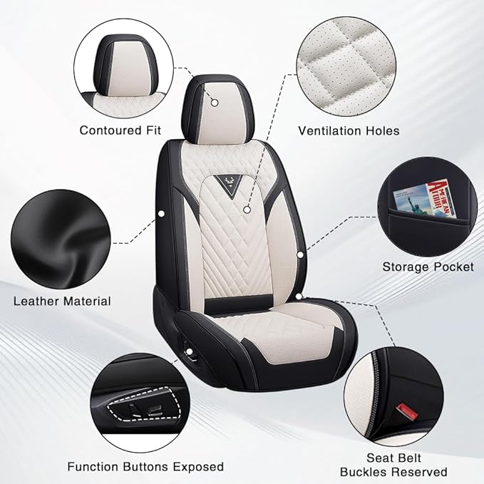 Fit for Toyota Sienna Seat Covers 2001-2026,Premium Leather, 360° Full Protection, Thick Padding & Memory Foam, Waterproof & Stain-Resistant Car Seat Cover Front Set (2 Seat,Cream White) - Image 6