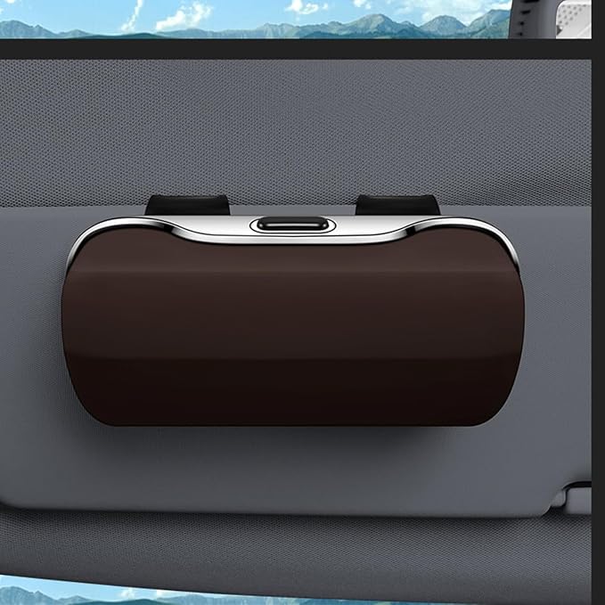 Zipelo 7.09 x 2.56 Inch Car Sun Visor Sunglasses Case, Brown | ABS construction, push-bounce opening, clip-on mounting, holds eyewear tickets and cards, car interior accessories - Image 6