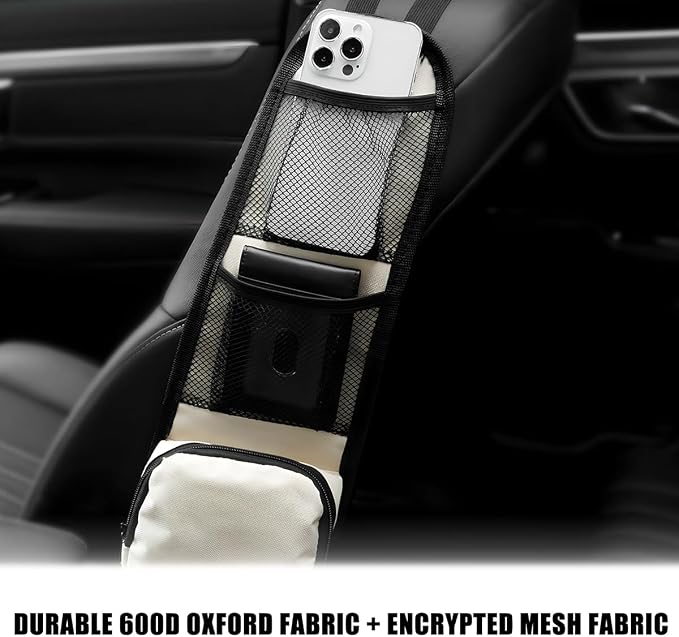 Car Seat Side Organizer, 2PCS Multi-Pocket Vehicle Front Seat Storage Hanging Bag with Mesh Net Pocket, Multifunctional Automotive Stuff Holder, Universal for SUV RV Truck (White) - Image 5