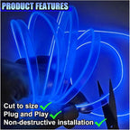 ZIMISI EL Wire Car Interior LED Strip Lights, Neon Light Strip (Blue) | 5V 16FT Car Ambient Lighting Decorations with Sewing Edge, USB Electroluminescent Car Interior Lights with Fuse Protection - Image 4