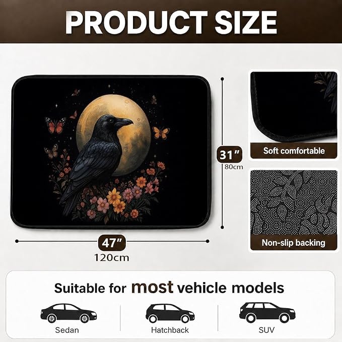 Car Trunk Mat for SUV, 31"x47" Moon Raven Dark Cargo Liner Protector | All Weather Universal Cargo Liners for Dogs, Car Accessory for SUVs/Sedan/Wagons, Durable Non-Slip Washable Rear Cargo Mat - Image 2