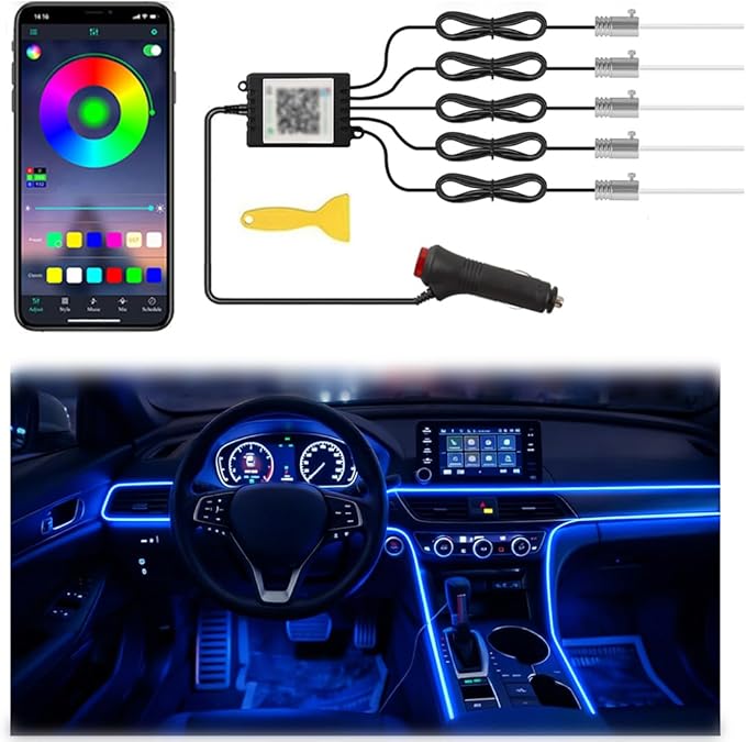 Interior Car LED Lights, 5 in 1 RGB Car Ambient Lighting Kit, APP Control | 275 inches Fiber Optic, 16 Million Colors and Music Mode Inside Car Lighting Accessories, 12V by QVEVDACAR