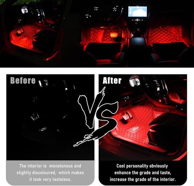 Wevdn Car Interior LED Strip Light, 12V 24 LED Neon Ambient Night Light with Cigarette Lighter Plug, Automotive Atmosphere Decorative Under Dash Lighting Kit, Car Accessories (Red) - Image 5