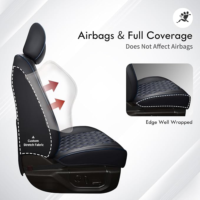 Huidasource 2007-2017 Wrangler JK Seat Covers 4 Door (Fullset/Black&Blue) | Waterproof Leather Custom Seat Cover, Front&Rear Seat Cushion Protector Fit for Jeep Wrangler JK 4-Door Sahara Sport Rubicon - Image 7