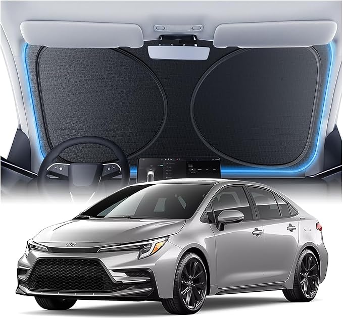 Windshield Sun Shade for Toyota Corolla/Grand Highlander 2000-2026, 100% UV Block & Heat Insulation, Custom Fit Sunshade, Foldable Car Sunshade with Storage Bag by Amadaw