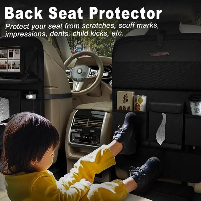 XDV Car Seat Organizers,Multi-functional Back Seat Protectors, Storage Pouches, and Tray Holders (for Cars, Kids, Seat Back and Rear Seats) (Plain Black, 1 Pcs) - Image 3