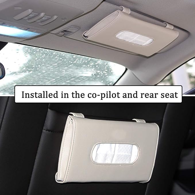 Carstuus Beige Car Tissue Holder for Sun Visor, Universal Fit All Vehicles | Hanging Tissue Box, Easy Refill, Includes Paper Napkins, Easy-Access, Universal Car Accessory for Men Women, Car Must Haves - Image 2